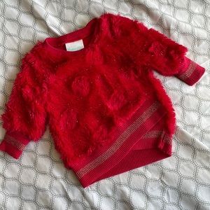 Nannette baby sweater red fur with gold trim detail and polka dot detail 0-3 mo